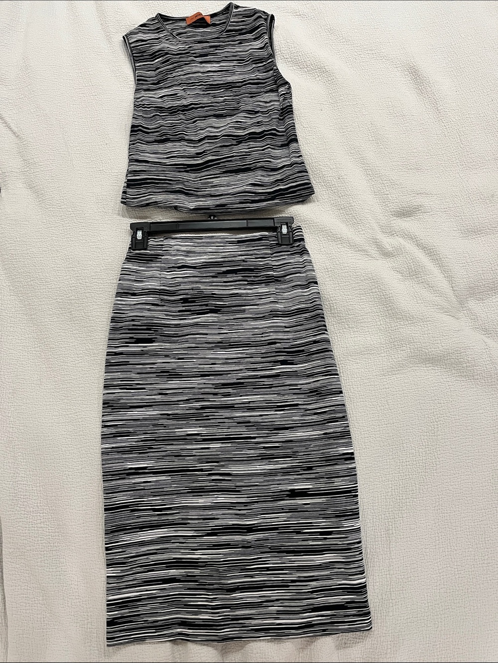 Missoni Black & Gray Striped Knit Sleeveless Top and Midi Skirt Set